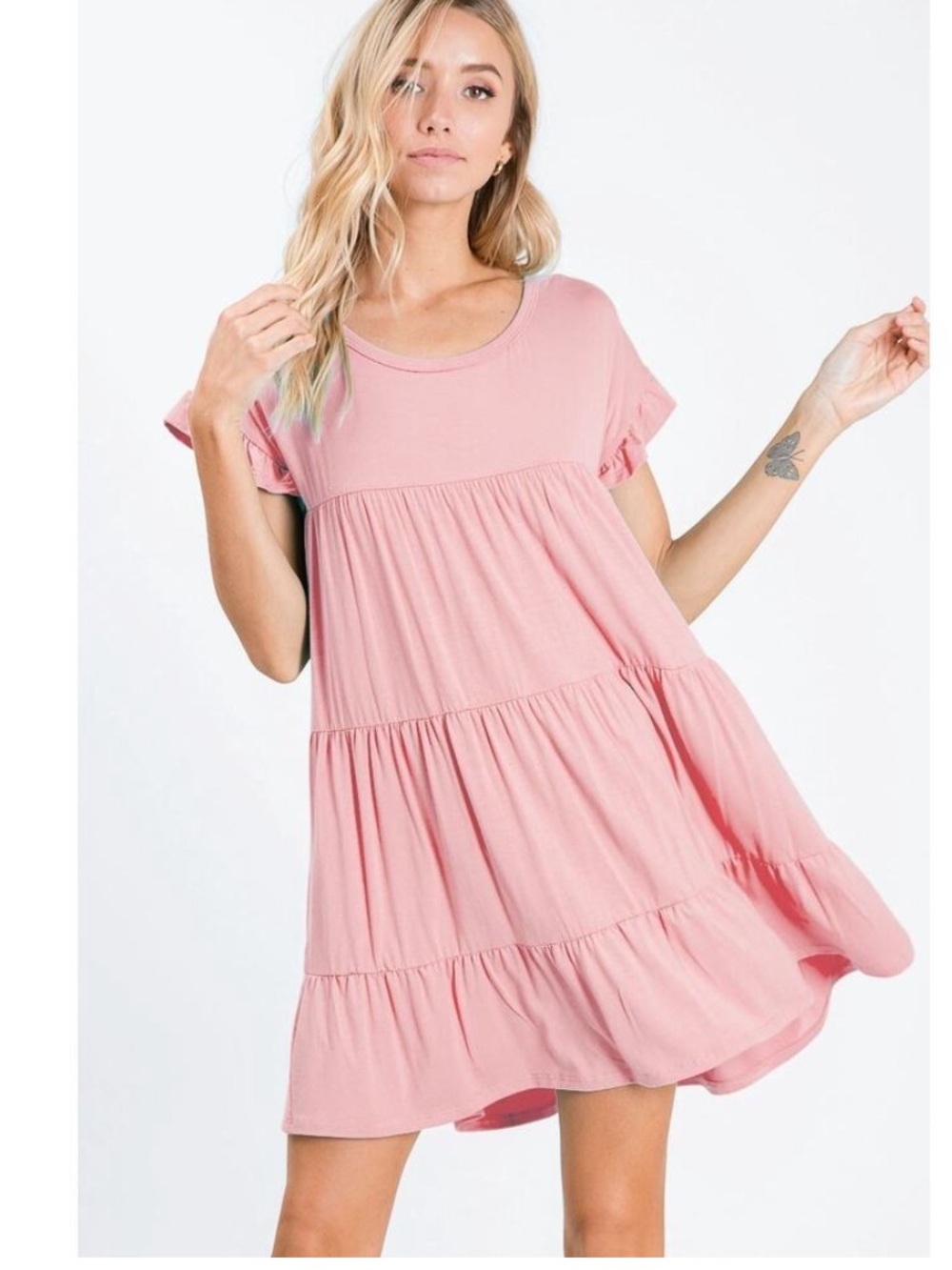 Bibi Pink Tiered Short Sleeve Dress